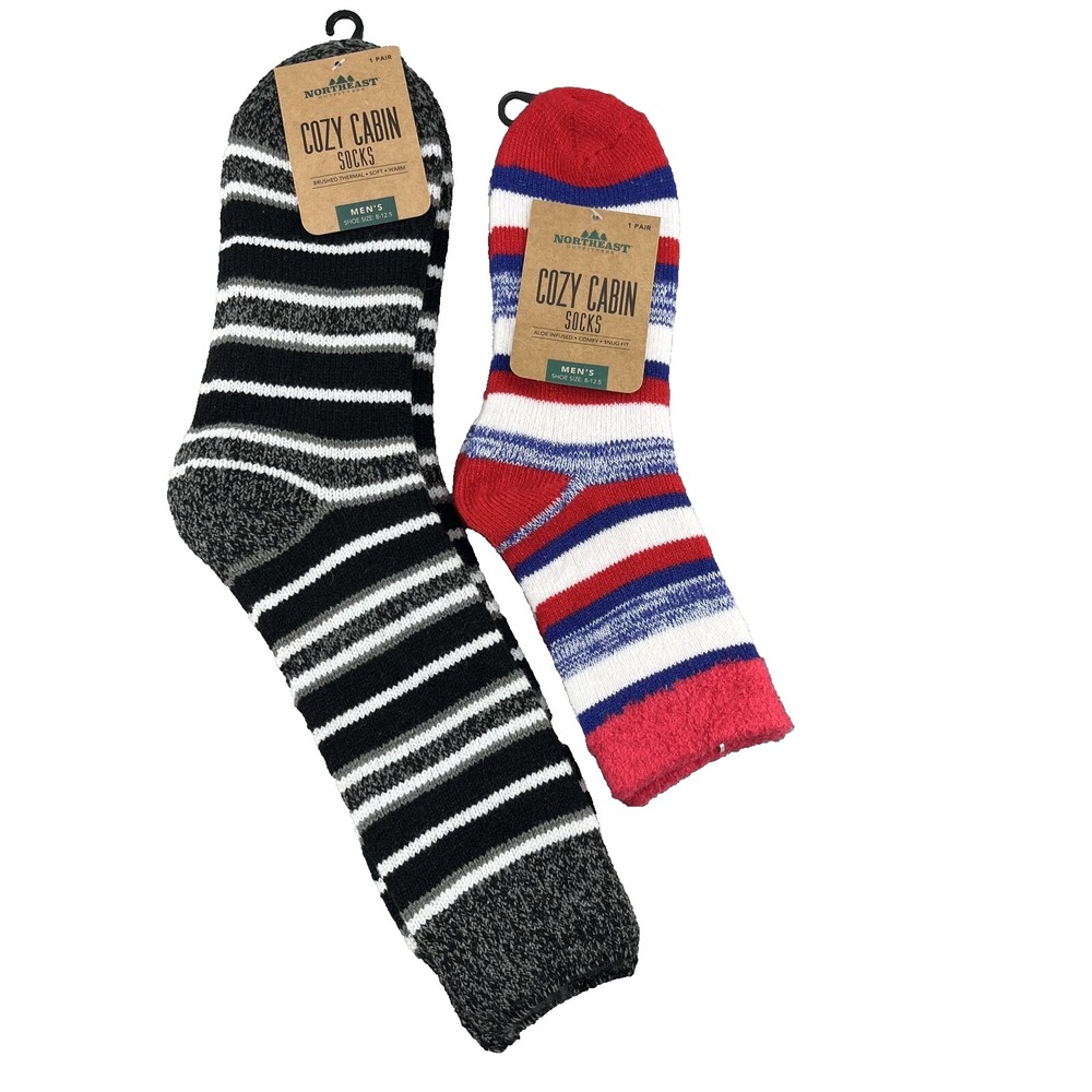 Northeast Outfitters Lot (2) Socks Mens 8-12.5 Cozy Cabin Stripe Snug Fit Travel